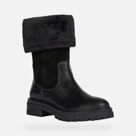 LRIDEA Women's Iridea Ankle Boot Black Suede Leather Winter Protection Chelsea Boot with Faux Fur Trim Size 39 for Women's Cozy Cold Weather Protection Fashion Footwear - Geox - Image 3