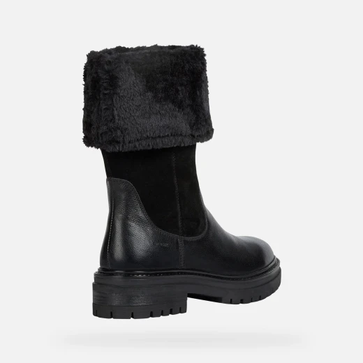 LRIDEA Women's Iridea Ankle Boot Black Suede and Tumbled Leather Chelsea Boot Style With Faux Fur Trim For Winter Weather Protection Size 38 Comfortable and Stylish - Geox - Image 4