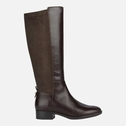 Geox Felicity Woman Riding Boots Dark Brown Leather Breathable 36 Equestrian Style Comfortable Easy Entry Elasticated Microfibre Panels Fast Delivery Exchange at GEOX/JOR Stores - Geox - Image 2