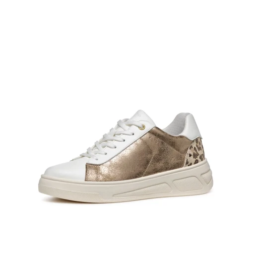 Geox Ljuba Woman's Breathable Low Cut Sneakers with Metallic and Plain Leather Effect Detailing. Sporty Design with a Chunky Sole. Size 37, Gold Color. - Geox - Image 6