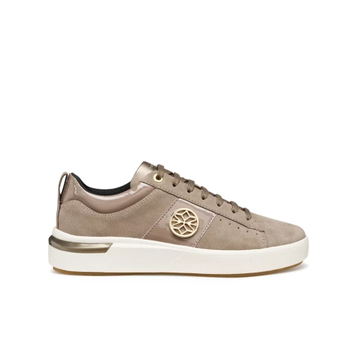 Geox Dalyla Woman Taupe Suede Sneakers with Patent Detailing Breathable Comfort City Lifestyle Shoes Size 36 Everyday Wear - Geox - Image 2