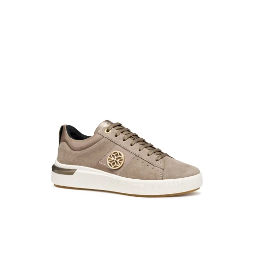 Geox Dalyla Woman Taupe Suede Sneakers with Patent Detailing Breathable Comfort City Lifestyle Shoes Size 36 Everyday Wear - Geox - Image 3