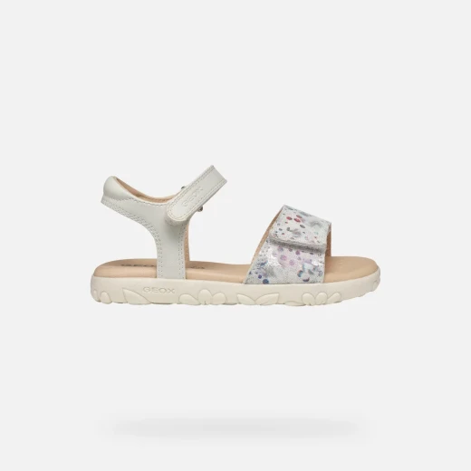 Geox Haiti Girl's Sandals Off White 28, Breathable Suede and Leatherette - Geox - Image 2