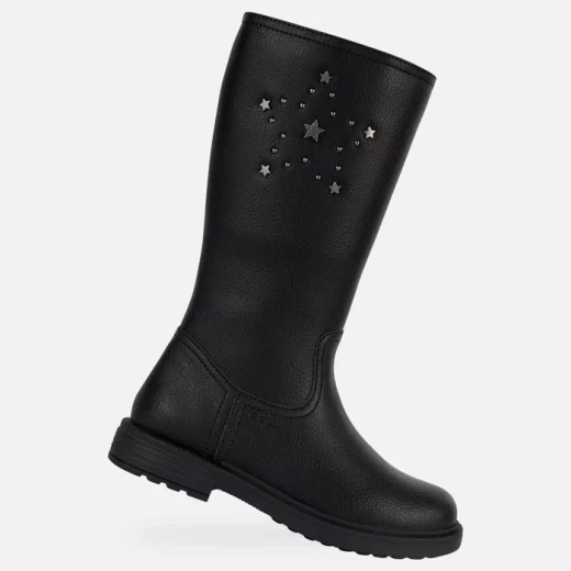 Geox Eclair Girl Black Tumbled Leather Boots with Star Studs Size 31 Breathable Comfortable Girls' Footwear Glamorous Design Fast Delivery - Geox - Image 2