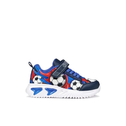 حذاء رياضي للأولاد من جيوكس أسيستر باللون الكحلي بتصميم جري مسامي وخفيف الوزن مع أضواء مقاس 34 مصنوع من شبكة مطبوعة ومواد تشبه الجلد للأولاد تصميم رياضي عصري - جيوكس - Image 2