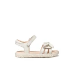 Geox Haiti Girl Sandals White Size 35 Pearlescent Leather Effect Design with Bow Embellishment Comfortable Lightweight Sandals Perfect for Girls for Everyday Wear and Holiday Fun
