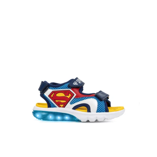 Geox Ciberdron Boy's Sandals Blue 29 with Spiderman Patches and Light Up Feature for Active Kids, Breathable Mesh and Leather Effect Design, Ideal for Sports