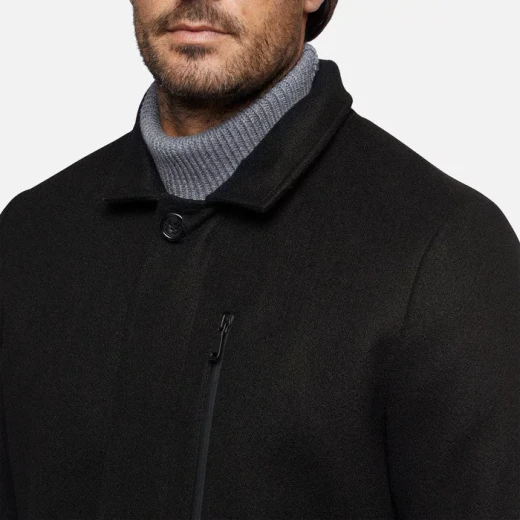 Geox Monreale Man's Longline Coat Black with Removable Hood in Soft Hi Tech Velour Fabric 58. Versatile Everyday Outerwear Padded for Autumnal Temperatures. M3615A.T3028.F9000 - Geox - Image 5
