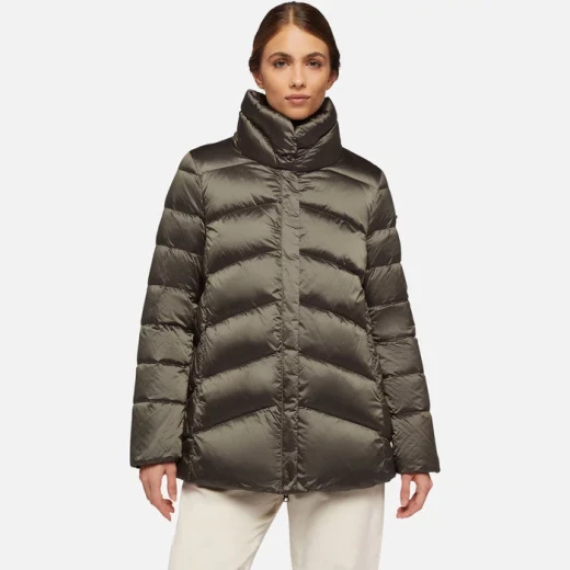 Geox Adrya Woman's Bright Cement Puffer Jacket Hi Shine Nylon 46 Winter Cosy Short Anorak Fast Delivery Easy Exchange - Geox - Image 4