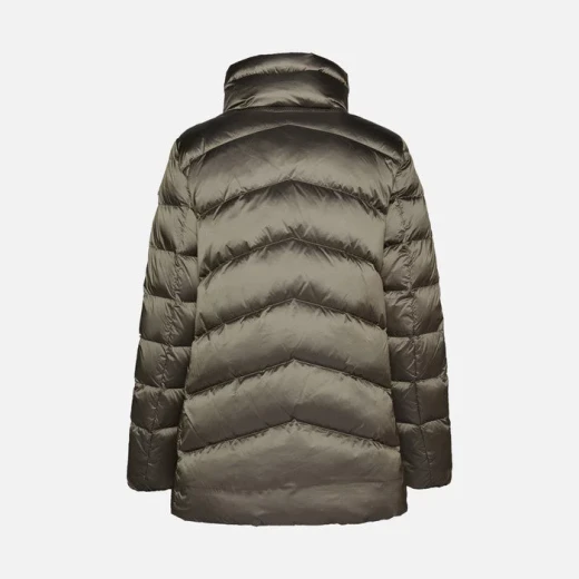 Adrya Woman Bright Cement Puffer Jacket Short Cosy Winter Anorak 40 Environmentally Friendly Padding Hi Shine Nylon Burnished Hardware Elevate Everyday Style - Geox - Image 6