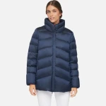 Geox Adrya Woman's Hi Shine Puffer Jacket Dark Blue 50, Eco Friendly Warm Winter Coat with Burnished Hardware and Elegant Collar for Everyday Style and Fast Delivery - Geox