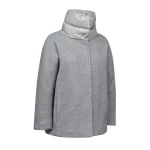 Geox Diamanta Women's Short Coat Grey Wool Effect Recycled EcologicWARM Padding Shiny Nylon Detailing Size 50 Ideal for Urban Outfits Fast Delivery Easy Exchange - Geox