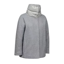 Geox Diamanta Women's Short Coat Grey Wool Effect Recycled EcologicWARM Padding Shiny Nylon Detailing Size 50 Ideal for Urban Outfits Fast Delivery Easy Exchange