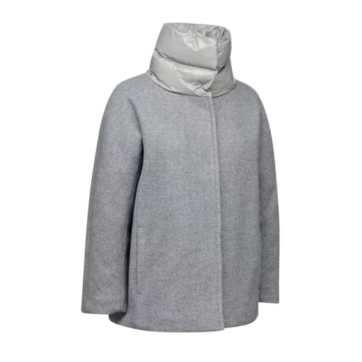 Geox Diamanta Women's Short Coat Grey Wool Effect Recycled EcologicWARM Padding Shiny Nylon Detailing Size 50 Ideal for Urban Outfits Fast Delivery Easy Exchange - Geox - Image 2