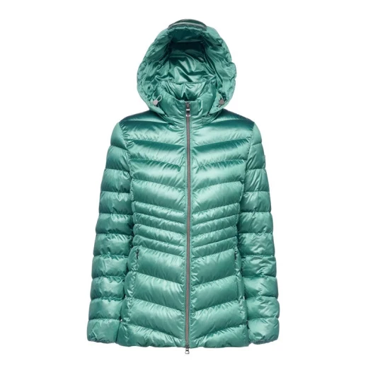 ZOSMA Woman's Winter Jacket with Detachable Hood Green Size 42 Crafted from Shiny Satin and Recycled EcologicWARM Wadding Feminine Cut Accentuates Waist Ideal for Cold Months - Geox - Image 2