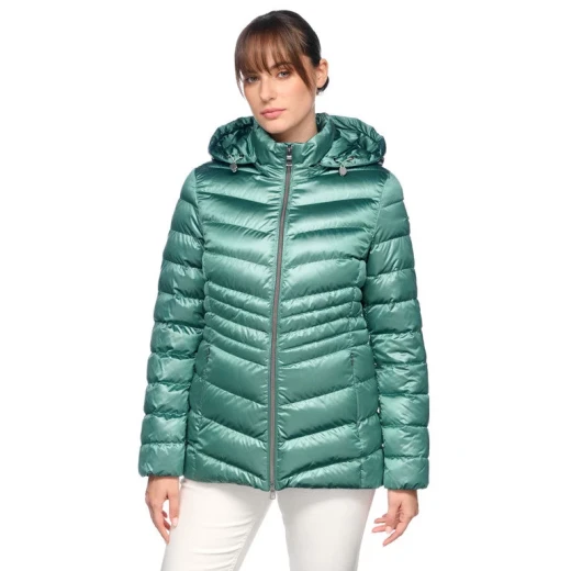 ZOSMA Woman's Winter Jacket with Detachable Hood Green Size 42 Crafted from Shiny Satin and Recycled EcologicWARM Wadding Feminine Cut Accentuates Waist Ideal for Cold Months - Geox - Image 9