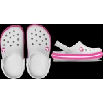 Crocs Toddlers Crocband Clog White Lightweight Comfortable Support 20-21 Sporty Racing Stripe Design Durable Croslite Material Contoured Footbeds Outsoles Perfect for Everyday Wear - Crocs
