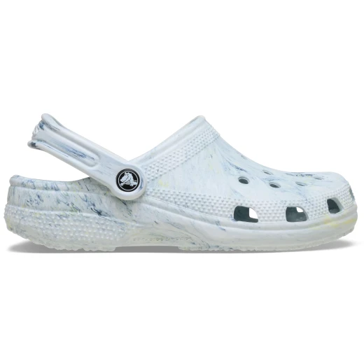 Classic Unisex Watercolor Marbled Clogs Featuring Navy Swirl Design, Comfortable Croslite Foam Construction, Artistic Marbling, and Sizes 43 44