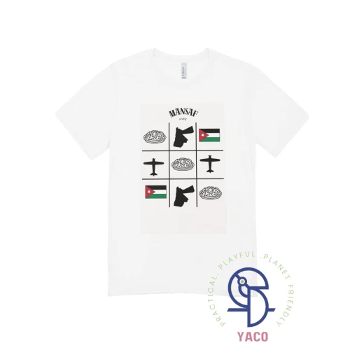 Custom Kids' White T Shirt Featuring X O Mansaf Design, Perfect for Independence Day Celebrations & National Events. Crafted for 12 Year Olds, Made from Premium Cotton.