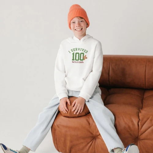 100 Days Hoodie Plasters Design White Color Kids Pullover Sweatshirt For 4 Years Old Children, Premium Turkish Cotton Fabric, Comfortable and Stylish Apparel
