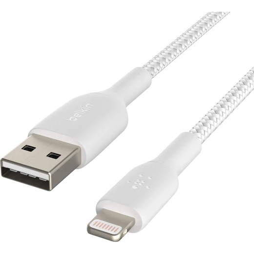 كابل بلكين بوست تشارج مضفّر من نوع USB-A مع موصل لايتنينغ، بطول 3 أمتار، أبيض - بيلكين - Image 3