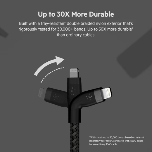 كابل بلكين بوست تشارج برو فليكس مضفّر من السيليكون – USB-C إلى لايتنينغ، بطول 3 أمتار، أسود - بيلكين - Image 2