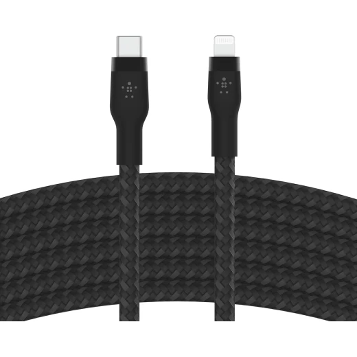 كابل بلكين بوست تشارج برو فليكس مضفّر من السيليكون – USB-C إلى لايتنينغ، بطول 3 أمتار، أسود