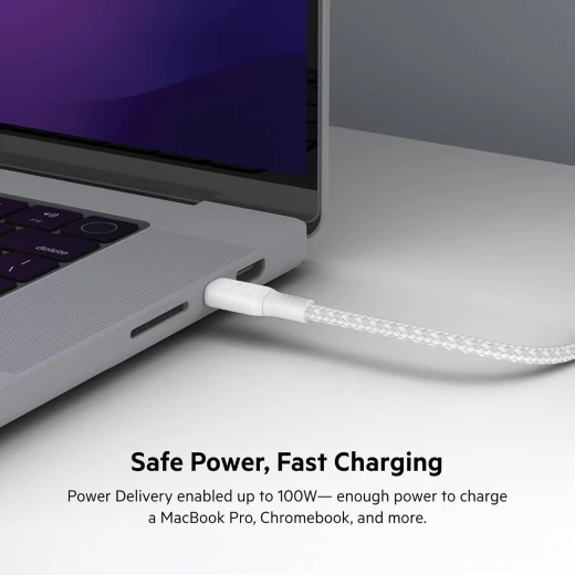 Belkin 6.6ft USB-C to USB-C Cable 100W White Braided Charger Cord for iPhone, Galaxy, iPad & More - Belkin - Image 3