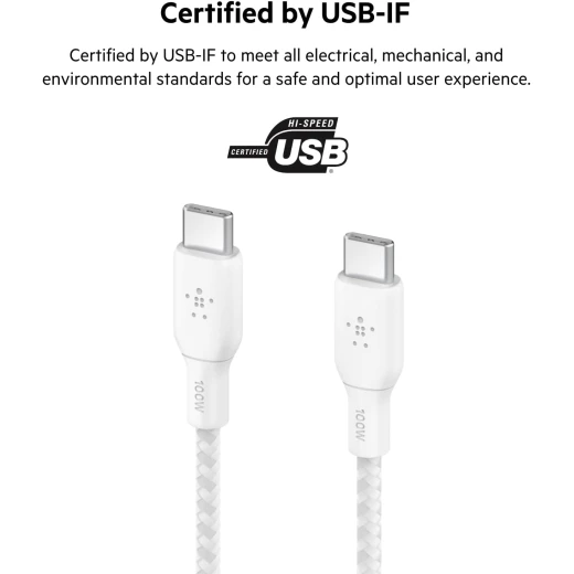Belkin 6.6ft USB-C to USB-C Cable 100W White Braided Charger Cord for iPhone, Galaxy, iPad & More - Belkin - Image 5