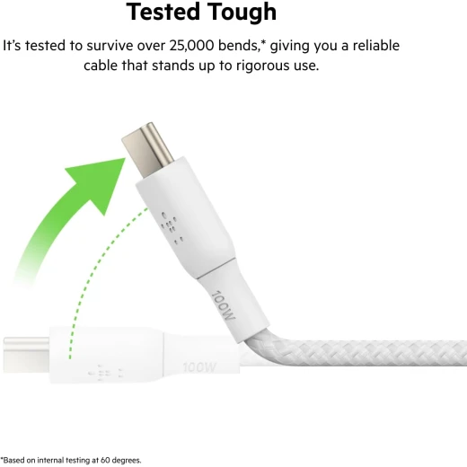 Belkin 6.6ft USB-C to USB-C Cable 100W White Braided Charger Cord for iPhone, Galaxy, iPad & More - Belkin - Image 6