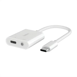 Belkin Rockstar USB-C Audio Adapter with 3.5mm Port & Charging - White - iPad Pro, Galaxy, Pixel