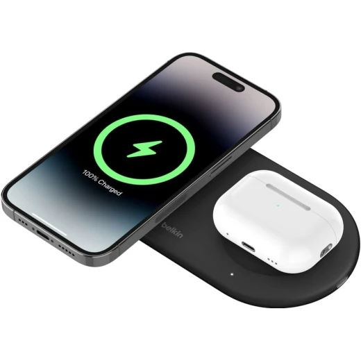شاحن بيلكن اللاسلكي المغناطيسي 2 في 1 Qi2 15W - شحن سريع لجهاز iPhone و AirPods