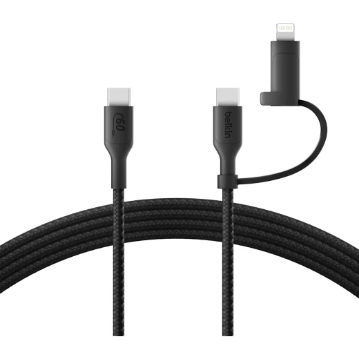 Belkin 2-in-1 Fast Charging Cable: USB-C & Lightning Connector, Braided Black