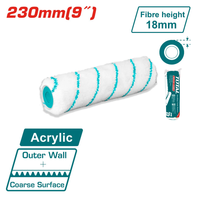 Total 9-Inch Paint Roller Cover for Outer Walls – Durable and Smooth Finish Roller - Total