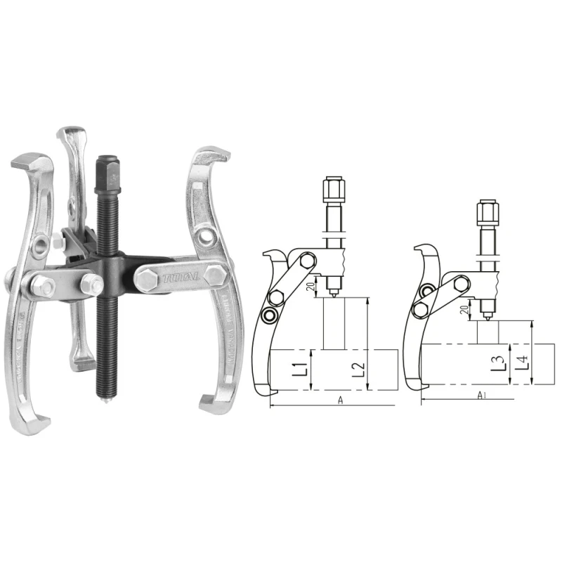 Total Three Jaws Puller 4" – Heavy-Duty 3-Jaw Design for Automotive and Mechanical Repair - Total
