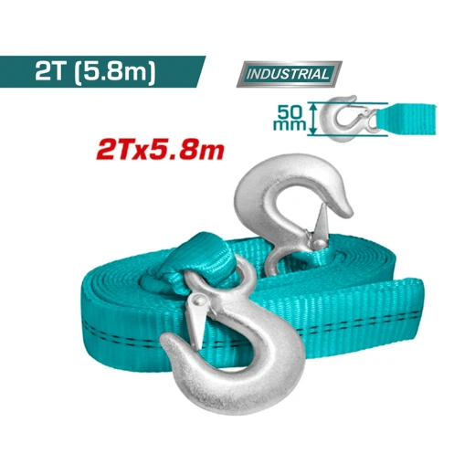 حزام سحب مع خطافات فولاذية (THTTS0206) ,حزام قوي لتحريك السيارات، مواد متينة، خياطة معززة، خطافات فولاذية آمنة، مثالي للسحب والإنقاذ من توتال