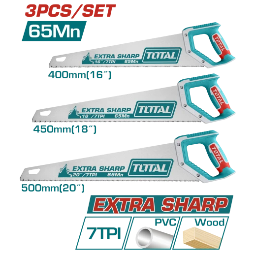 طقم منشار خشب يدوي 3قطع - 16", 18", 20" من توتال (TOS23093)