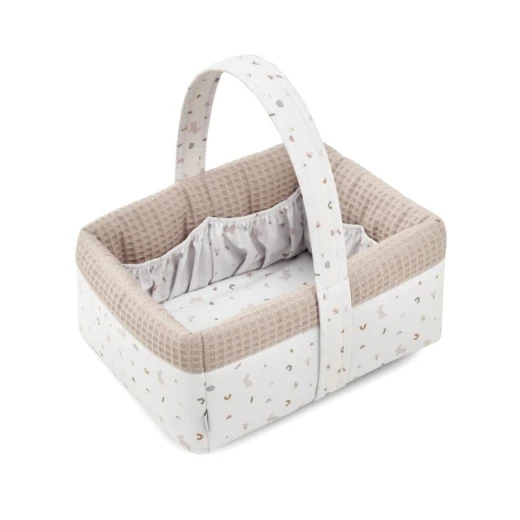 Cambrass Rabbit Beige Layette Basket 22.5x29x29 cm, Padded, Spain Made, Baby Toiletry Organizer