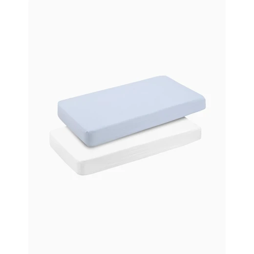 Cambrass Pack of 2 Fitted Cot Sheets 60x120cm Soft Blue/White