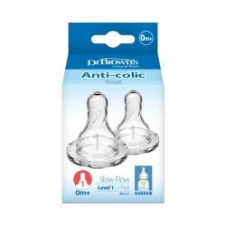 Dr Brown's Level-1 Silicone Narrow Nipple, 2-Pack