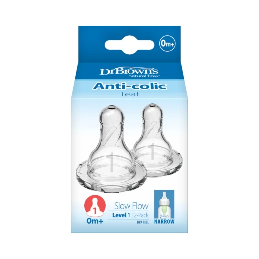 Dr.Brown's Narrow -Neck Silicone Nipple Level 1 ( 0-3 months ) , 2-Pack