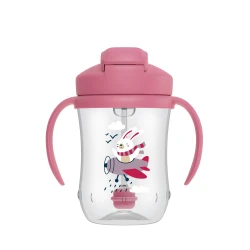 Dr. Brown's 9 oz/270 ml Baby's First Straw Cup with Handles and with a soft, weighted straw - Pink , (6m+)