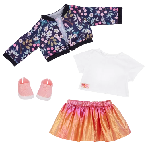 Our Generation, Bloomy Blossom Flower Jacket & Gradient Skirt Outfit for Kids Ages 3+ 18" Doll Clothes Casual Top Pink Sneakers - Our Generation - Image 5