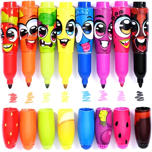 Scentos, 8 Jumbo Markers Kids Fruity Scented Chunky Fun Creative Bold Line Colouring Safe Non-Toxic Strawberry Orange Banana Apple Blueberry Grape Watermelon Blackberry Age 3+ - Scentos - Image 2