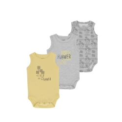 Junior Bodysuit Sleeveless Square flower, (0-3 M), 3 Pcs