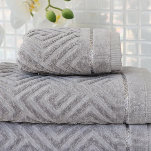 Nova Home Versace Jacquard Towel with Silver Details - 100% Cotton - 30x50 Cm - Grey & Silver - Nova Home - Image 3