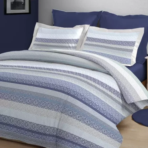 Nova Home Pinstripes Printed Cotton Flannel Duvet Cover Set - King & Super King - 4 Pcs - Blue - Nova Home - Image 2