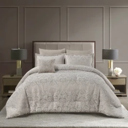Nova Home Paisley Comforter Set - King & Super King - 7 Pcs - Taupe