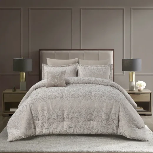 Nova Home Paisley Comforter Set - King & Super King - 7 Pcs - Taupe