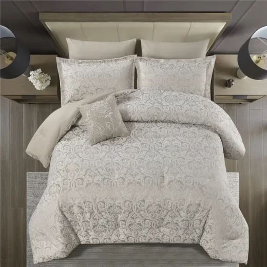 Nova Home Paisley Comforter Set - King & Super King - 7 Pcs - Taupe - Nova Home - Image 2